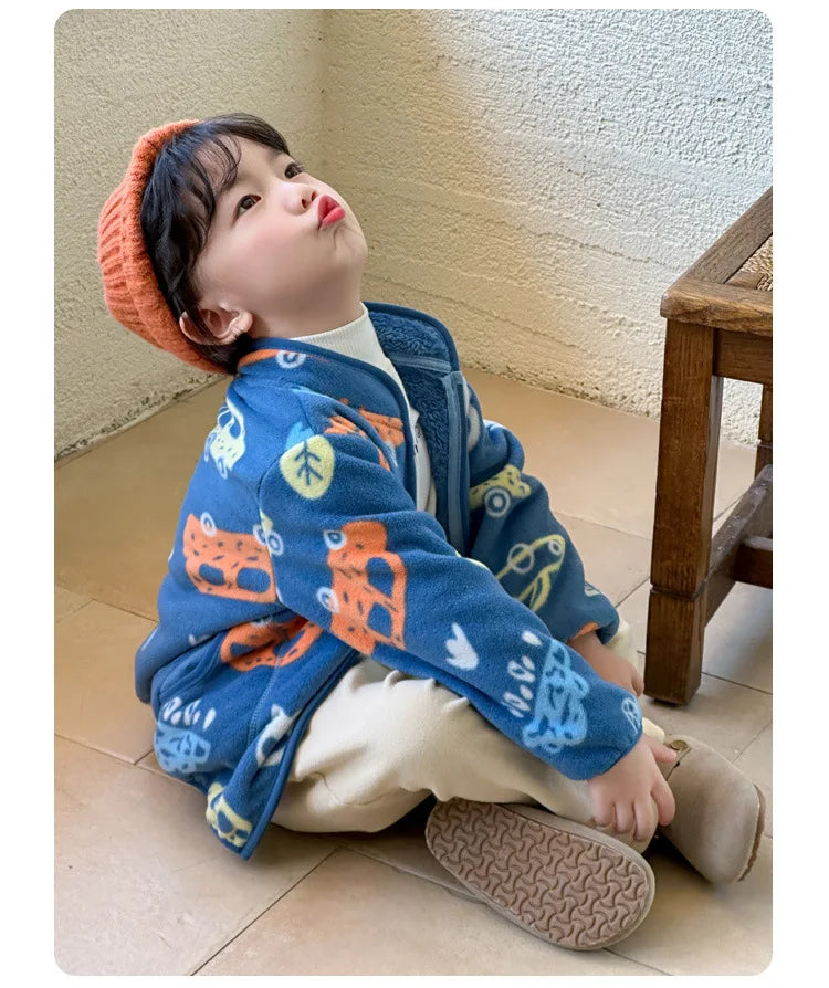 Girls Coats 1 to 8 Years Winter Children Clothes Double-Faced Heart Print Jackets Boys Plush Fleece Warm Outerwear Baby Clothing