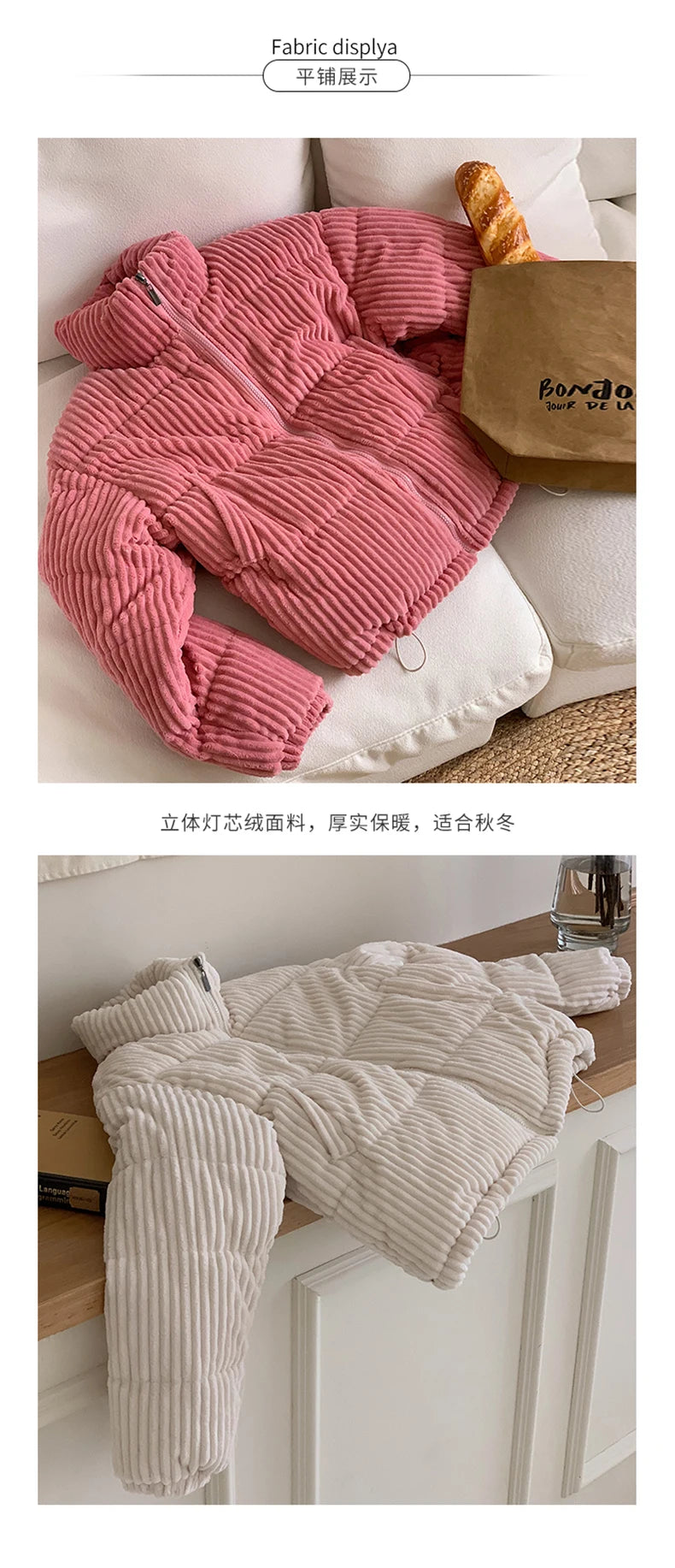 Women Short Parkas Jackets 2025 Autumn Winter Corduroy Long Zipper Thick Warm Outwear Coats Female Winter Jackets parkas Coats