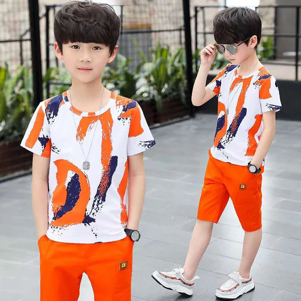 Boys Clothing Sets Summer 2024 Cotton Teenage Kids Boys Suit For 4 6 8 10 12 14 Years Children Short Sleeve Shirt Shorts Set