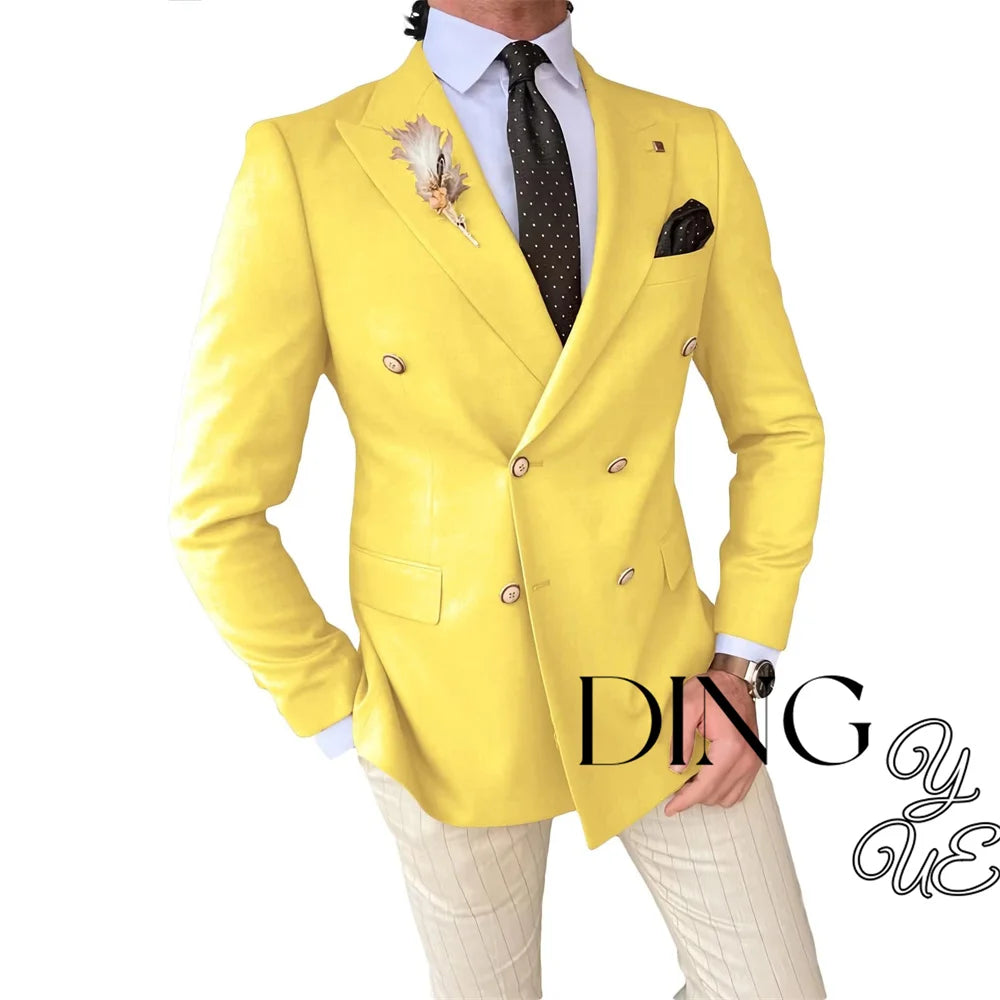 Mens Double Breasted Blazer Casual Jacket for Men Slim Fit Sports Coat for Men Business Wedding Dinner Suit Jacket