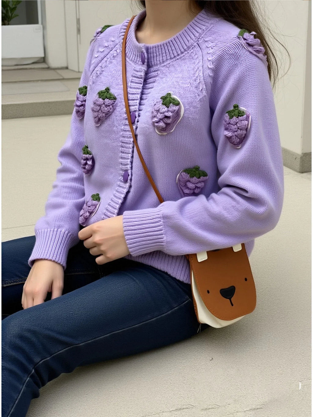 Children's Clothing, Girls' Sweaters, Cardigans, Spring & Fall Kidsren's Outwears, Little Girls' Fashionable Handmade Grape Tops