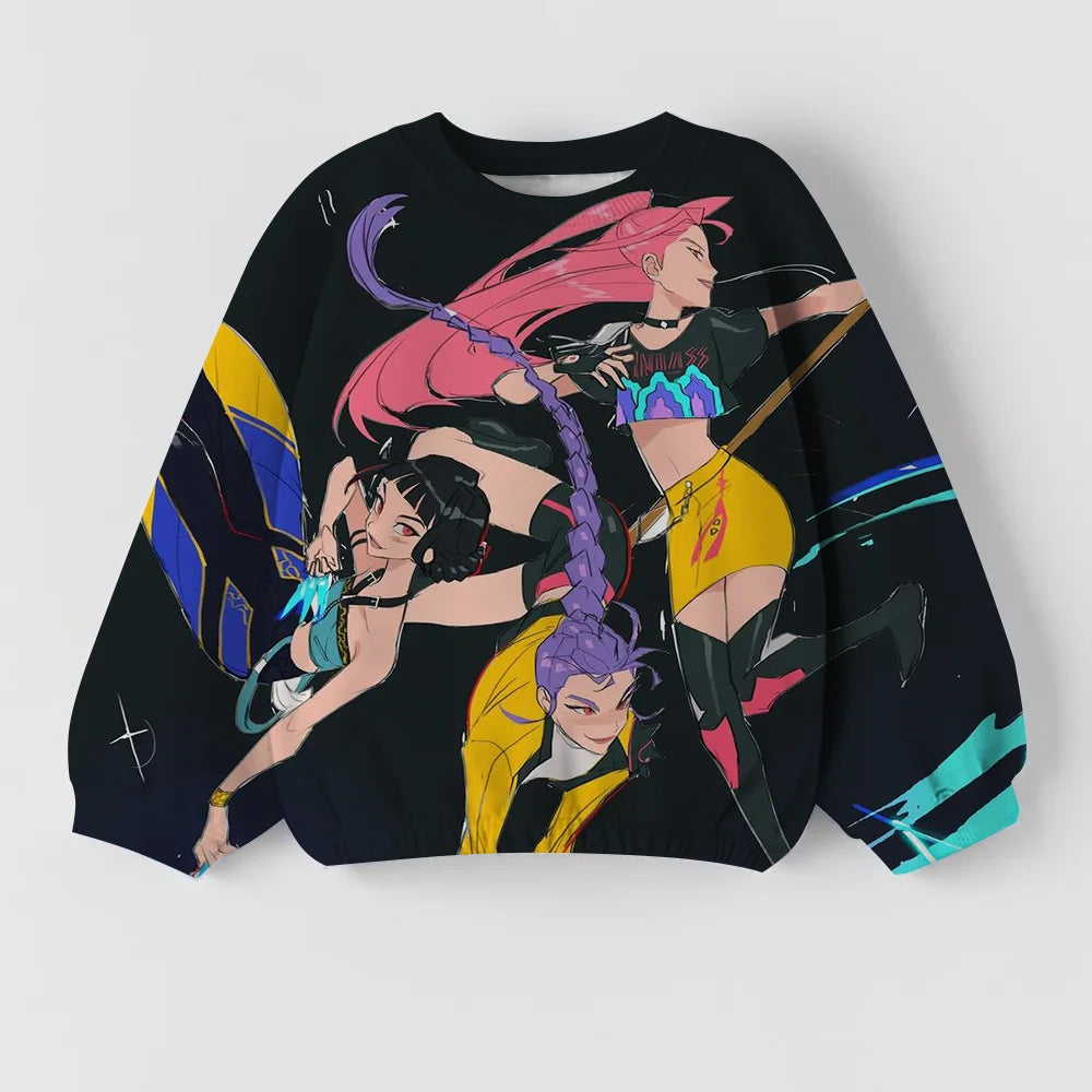 Girls' Fashion Clothing Round Neck Top Spring and Autumn Long Sleeve Children's Casual Kpop Witch Hunting Group New Cute Printed