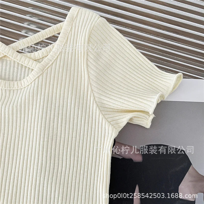 Girls T-Shirt Summer Children Short Sleeved Thin Soft Tops Simple Solid Color Casual Kids Clothing 2-6 Years Sweet Shirtthing