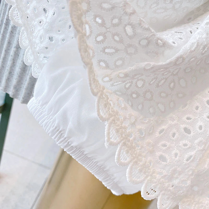 Girls 2024 Summer Clothing Sets Hollow Lace Suit Baby Casual Sleeveless T-shirt+Shorts Kids Clothing Sets Baby Clothes Outfits