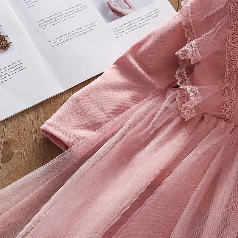 Girls Clothing Dress Autumn New Girls Dess Long Sleeve Dress Vestidos Mesh Tutu Princess Dress