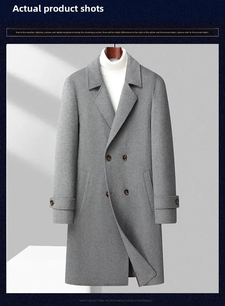 Top Quality Winter Wool Long Coats for Men Double-breasted Padded Cotton Woolen Long Coat Warm Business Mens Windbreaker Jacket