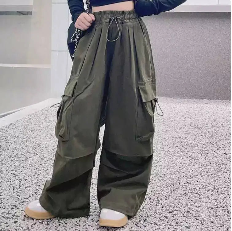 Girls Cargo Pants 5-14 Years Spring Fashion Children Loose Trousers Autumn Kids New Style Wide-leg Pants Girl Casual Clothing