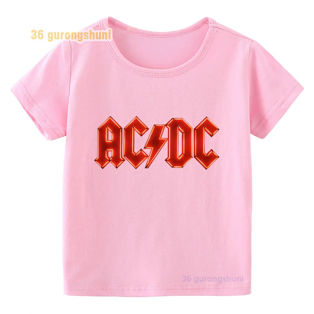 T Shirt For Girls pink Clothes kids Tshirt Girl clothing ACDC print Graphic summer tops Tee Kawaii T-shirt summer Short Sleeve