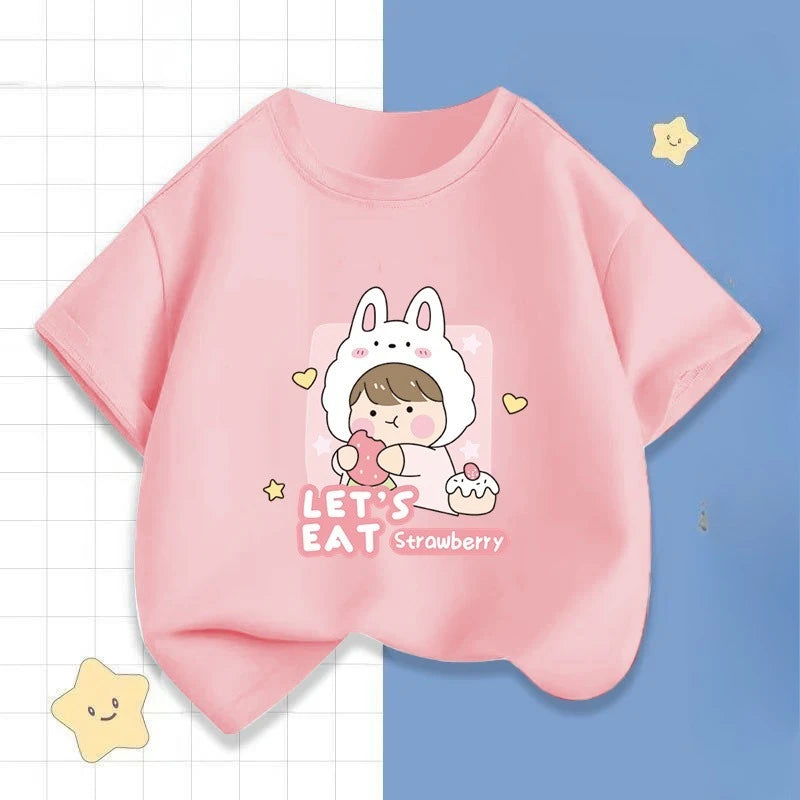 Girls' Short-sleeved T-shirts, Children's Clothing, Summer Girls' Fashionable and Trendy Middle and Large Children's Base Shirts