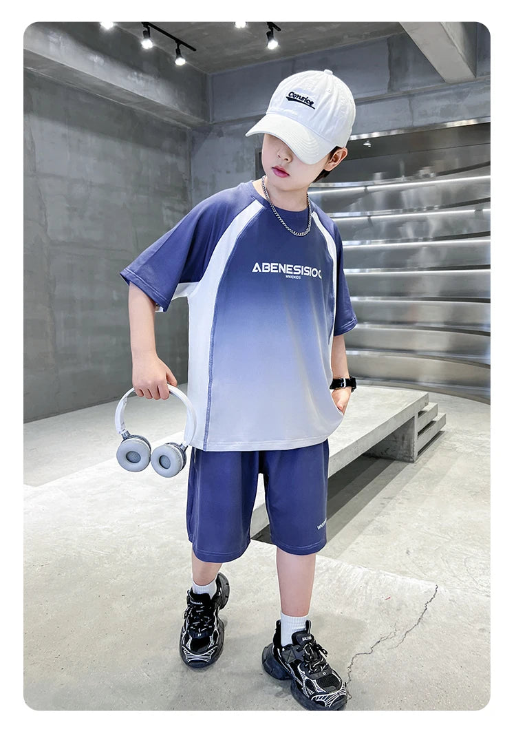 Boys 2PC/Sets For Age 5-14 Years Old Teen Child Clothing Suit New Kids Summer Short Sleeve T-Shirt + Shorts Casual Boys Outfits
