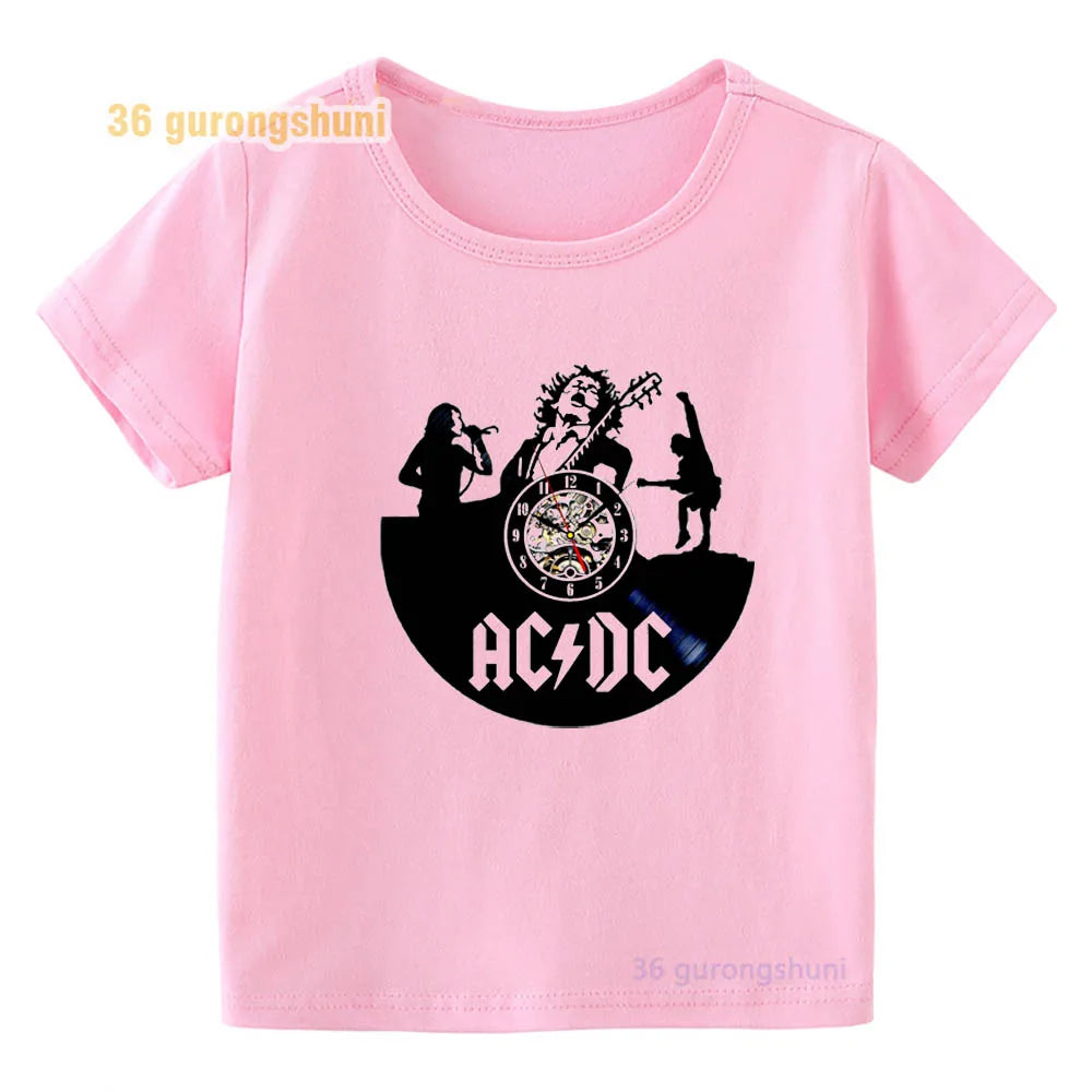 T Shirt For Girls pink Clothes kids Tshirt Girl clothing ACDC print Graphic summer tops Tee Kawaii T-shirt summer Short Sleeve