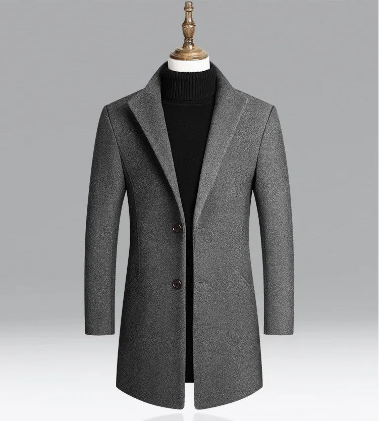 Man Coat Autumn Winter Thicken Warm Long Sleeve Men Outerwear Turn Down Collar Single-breasted Business Casual Male Jacket