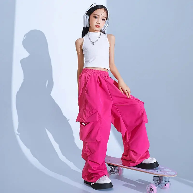 Girls Cargo Pants 5-14 Years Spring Fashion Children Loose Trousers Autumn Kids New Style Wide-leg Pants Girl Casual Clothing