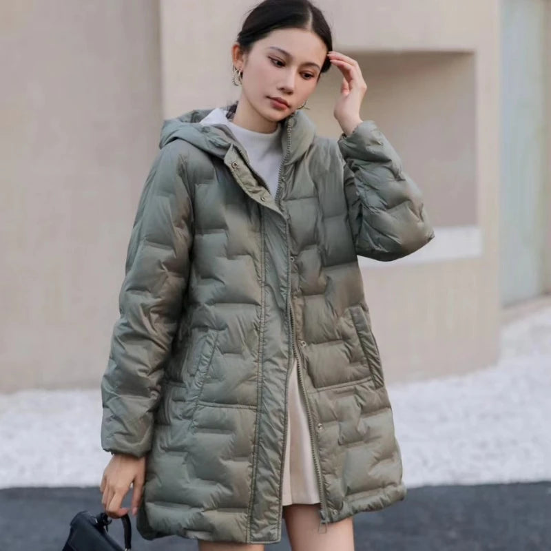 Women's Jackets Autumn and Winter Warm Down Jacket Pressed Rubber Hooded Coat 2024 New Light Slim Street Women's Parka Coat