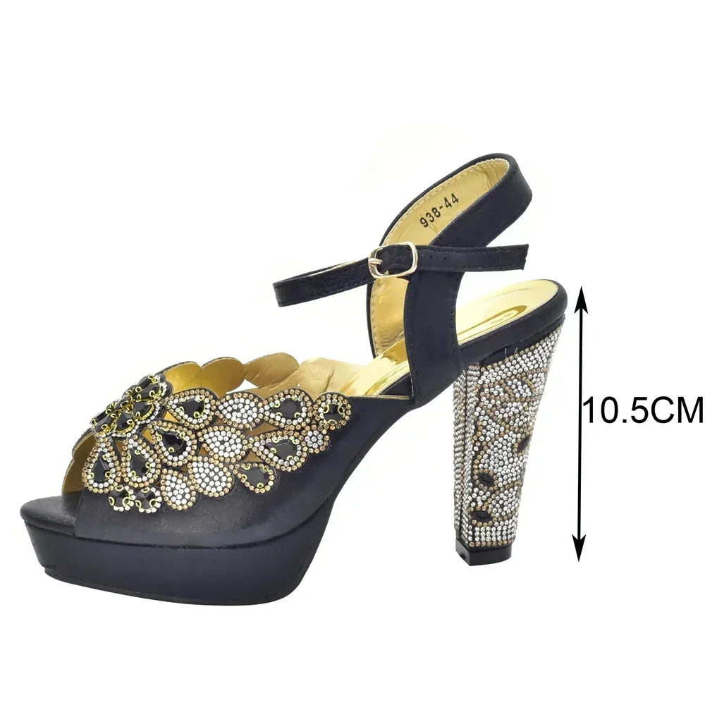 New Italian Shoes and Bags Matching Set with Rhinestone Shoes for Women 2025 Designer Luxury High Heels  Shoes for Women Elegant