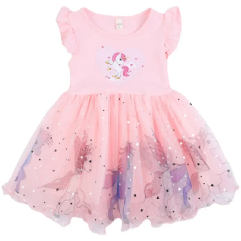 Girls Clothes 2025 New Summer Princess Dresses Flying Sleeve Kids Dress Unicorn Party Baby Dresses for Children Clothing 1-6Y