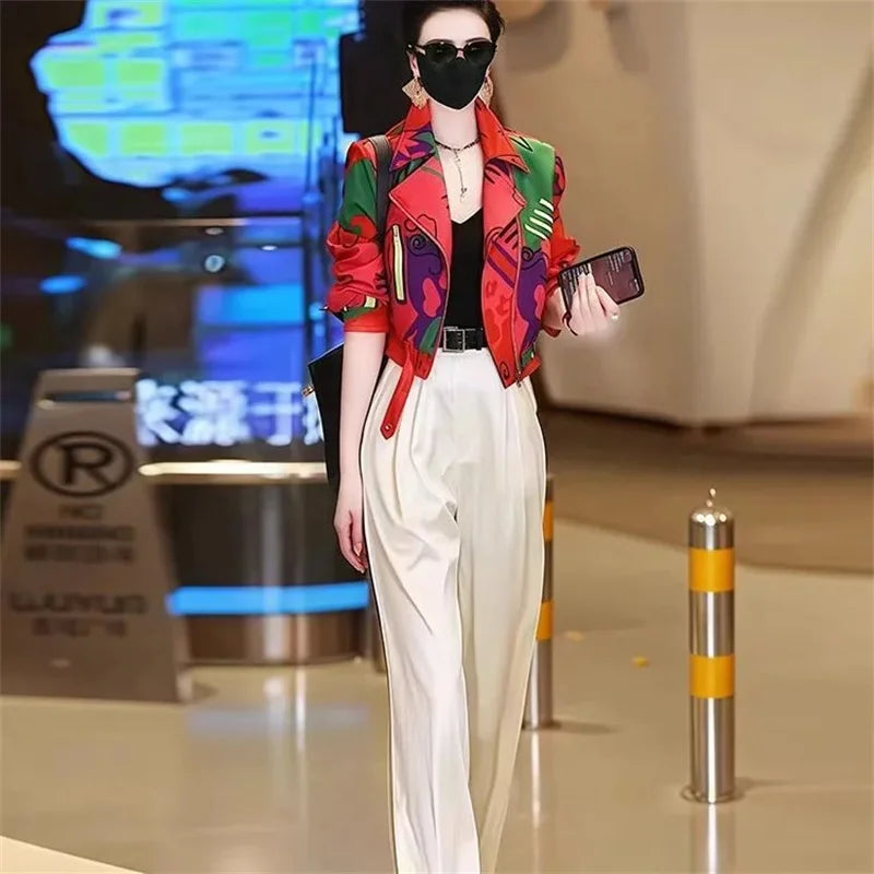 Women Jacket 2025 New Female Short Coat Fashion Printing Jackets Ladies Xiaoxiangfeng High-end Coats With Lining Overcoat Lady