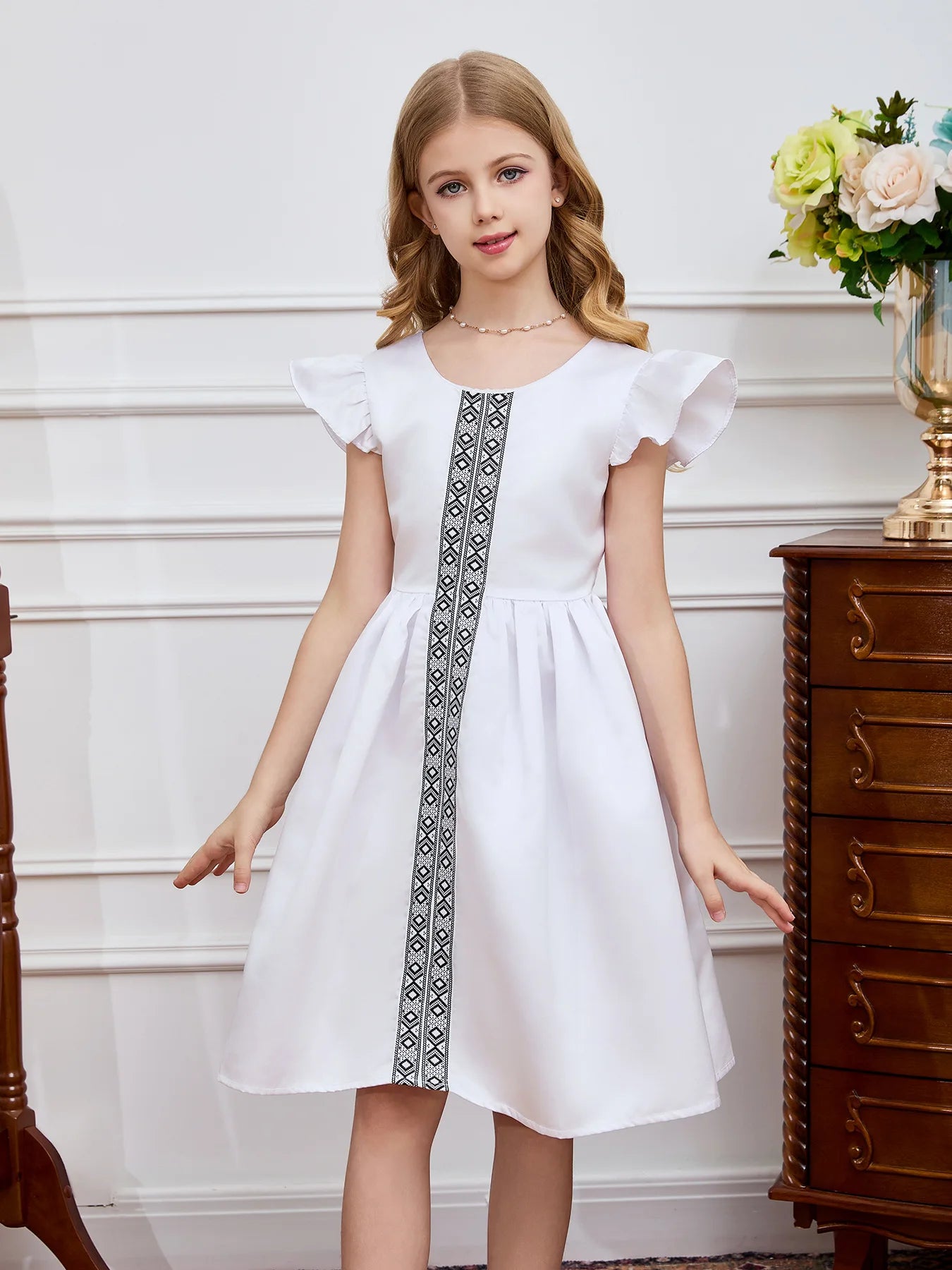 Girls White Dress 2025 Fashion Teenage Summer Short Sleeve Clothing for 2-13Y Girl casual Princess Dresses Elegant party Eid