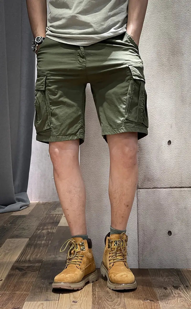 Half Men's Cargo Shorts Solid With Draw String Khaki Male Bermuda Short Pants Summer Korean Style Baggy Elastic Waist Homme Y2k