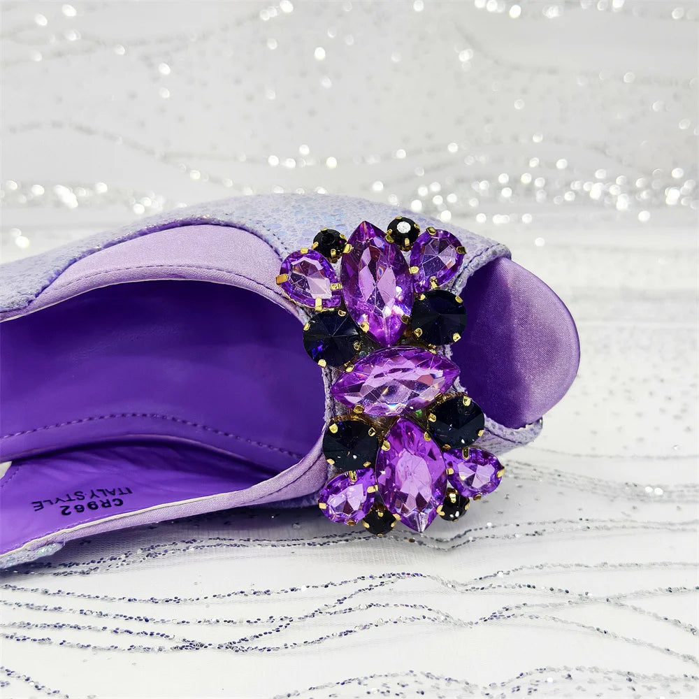 2025 New Rhinestone Design African Shoes & Bag Set in Green – Open Toe Comfortable Women's Heels - Hot Sale on Instagram