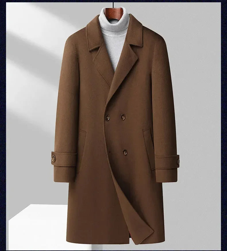 Top Quality Winter Wool Long Coats for Men Double-breasted Padded Cotton Woolen Long Coat Warm Business Mens Windbreaker Jacket