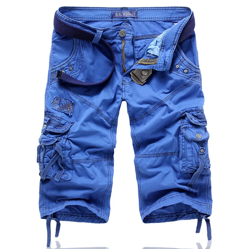 New Summer Casual Shorts Men's Solid Straight Cargo Shorts Outdoor Workout Joggers Pants Multi Pocket Knee Length Sweatpants Man