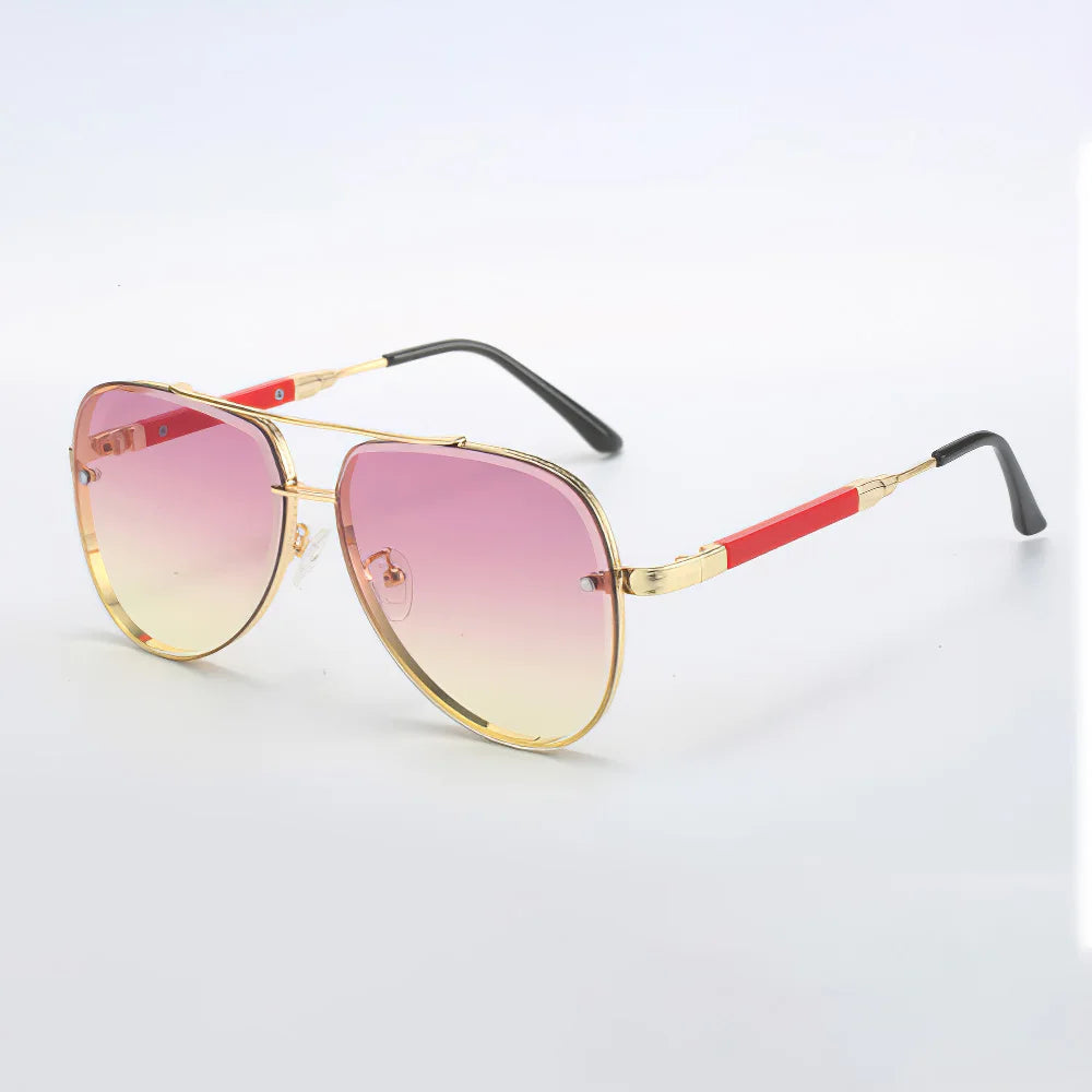 2025 New in Sunglasses for Women Fashionable Gradient Lenses Golden Borders Red Temple Glass Minimalist Design Exudes Modernity