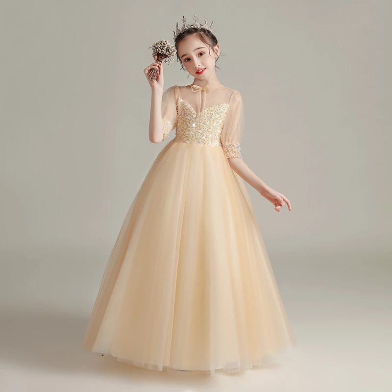 Children Clothing Green Dress for Girls 3 To 14 Year Elegant Formal Evening Dresses Long Luxury Cute Kid Wedding Party Ball Gown