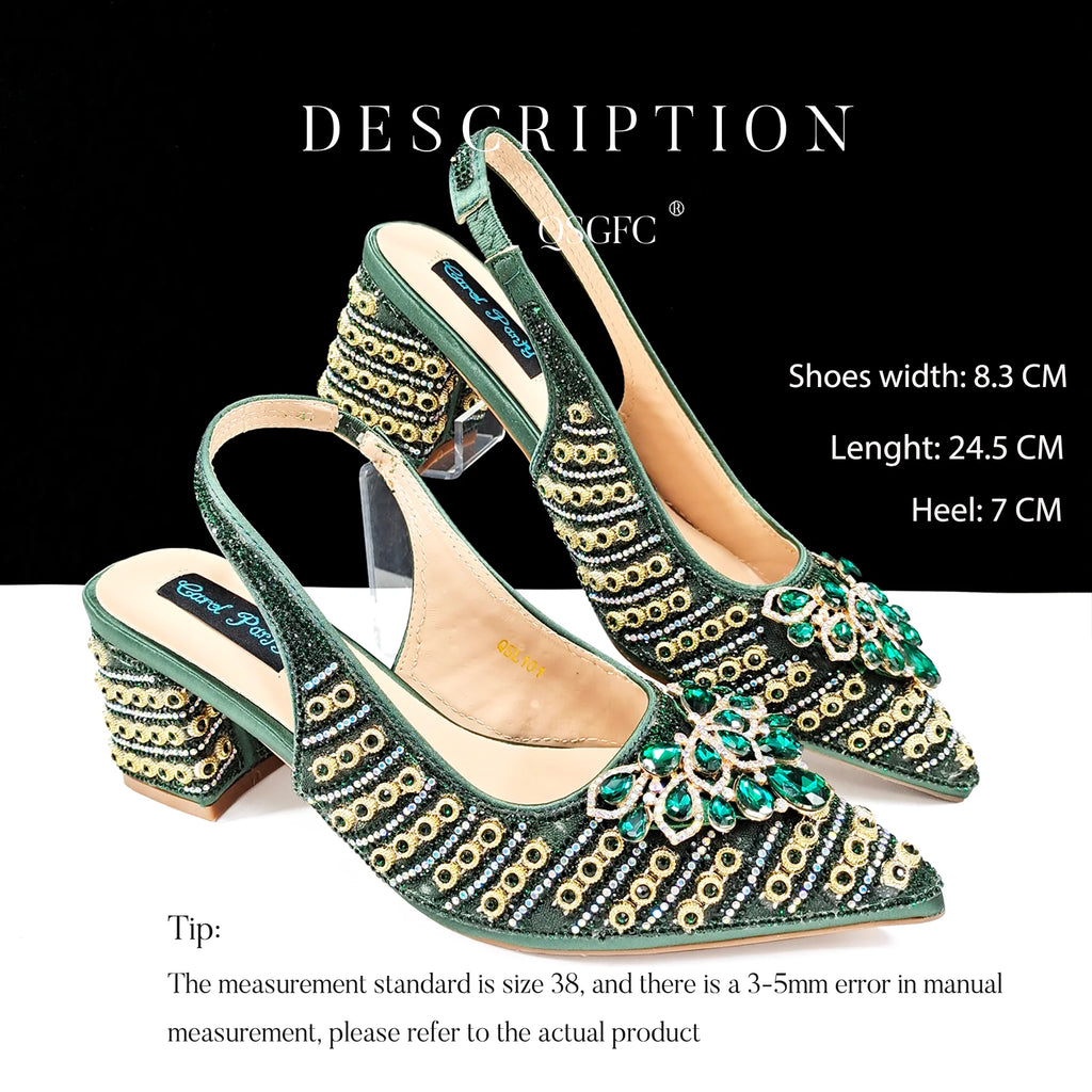 2024 Italian Design Full Rhinestone Comfortable high heel shoes And Bag Fashion Style Pointed-Toe Shoes For Women