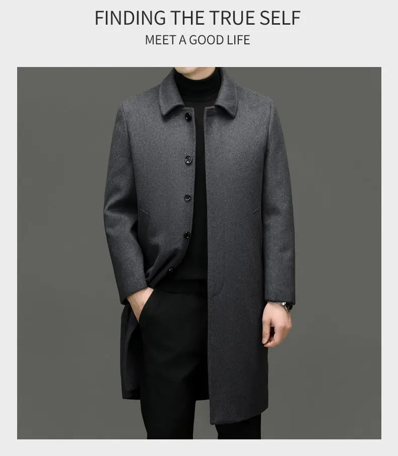 Men's high-end and fashionable cashmere coats for autumn and winter, mid-length lapel jackets, wool and woolen fabrics