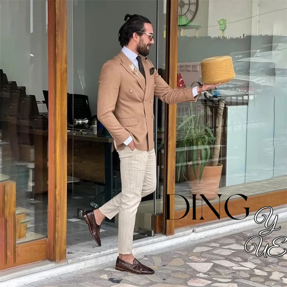 Mens Double Breasted Blazer Casual Jacket for Men Slim Fit Sports Coat for Men Business Wedding Dinner Suit Jacket