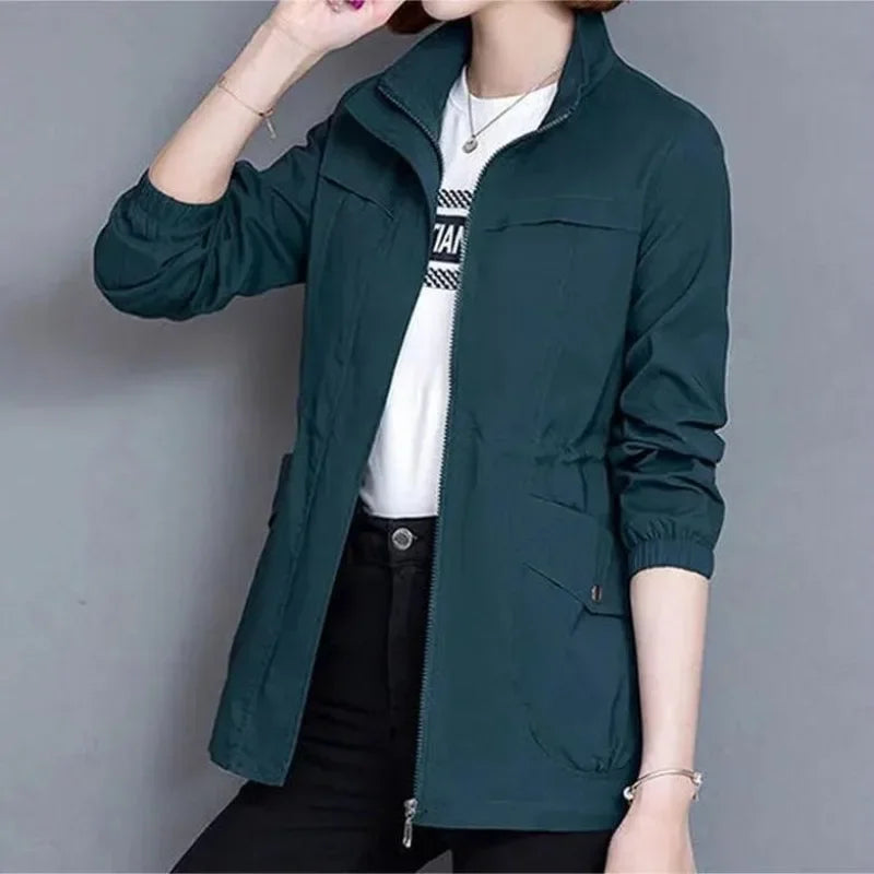 Jacket for Women Drawstring Coats Woman Zip-up Solid Color Great Vintage Casual High Quality New Products Sale Fashion 2025