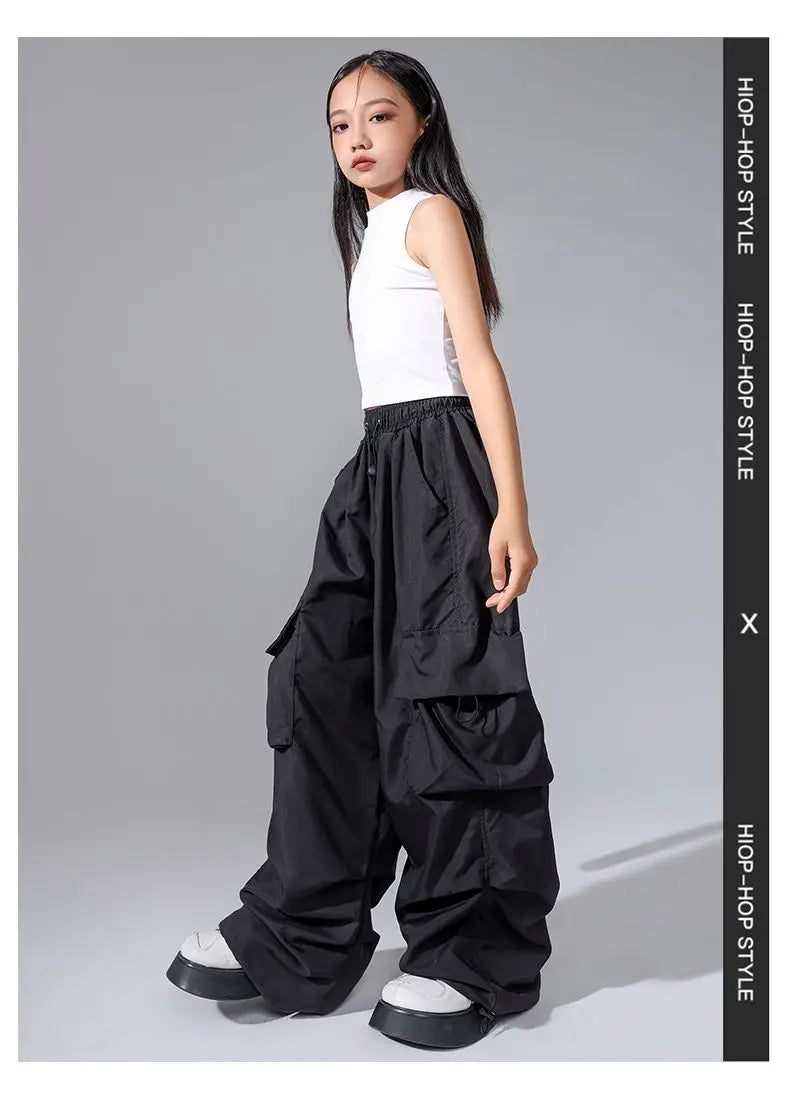 Girls Cargo Pants 5-14 Years Spring Fashion Children Loose Trousers Autumn Kids New Style Wide-leg Pants Girl Casual Clothing