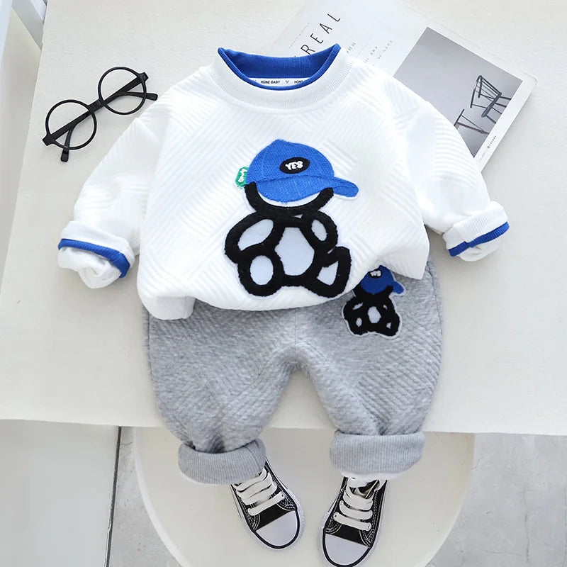Boys Clothing Sets Children Fashion Cartoon Bear Baby T-shirt Vest Coat And Pants Suit 2pcs Outfits Kids Sport Suit1-4 years