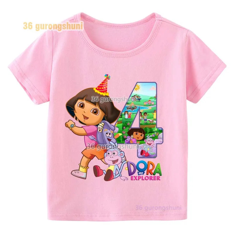 Girl clothing T Shirt Girls Short Sleeve Dora Summer Tops Kids Clothes children T Shirts 2 3 4 5 6 birthday party baby T-shirts