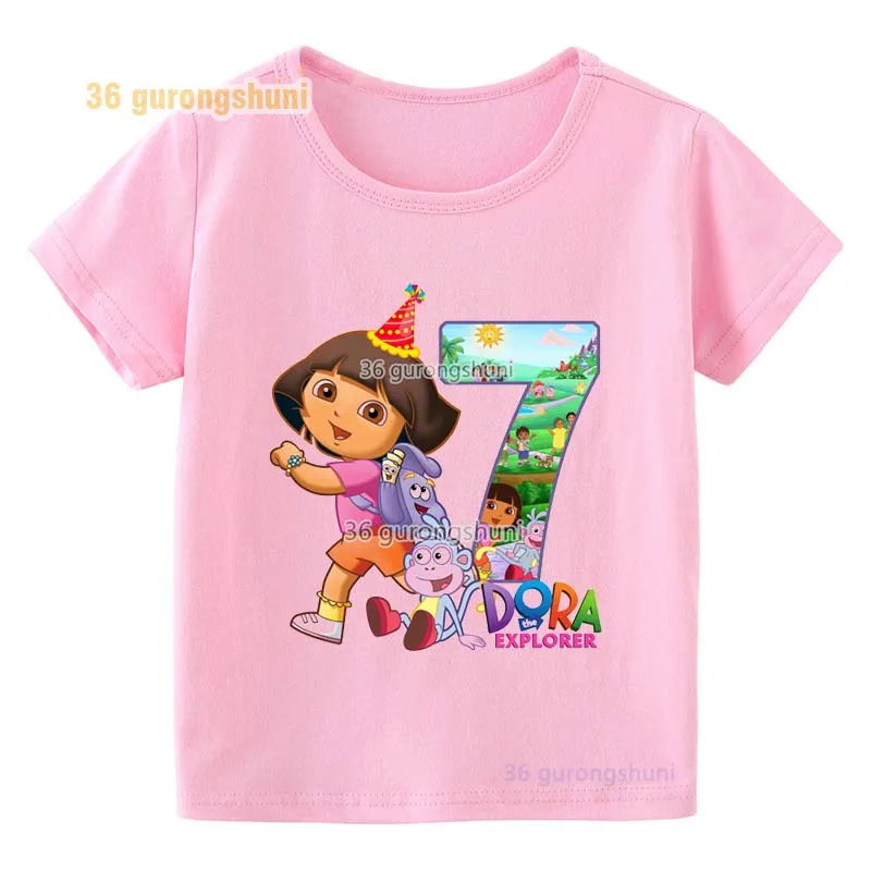 Girl clothing T Shirt Girls Short Sleeve Dora Summer Tops Kids Clothes children T Shirts 2 3 4 5 6 birthday party baby T-shirts