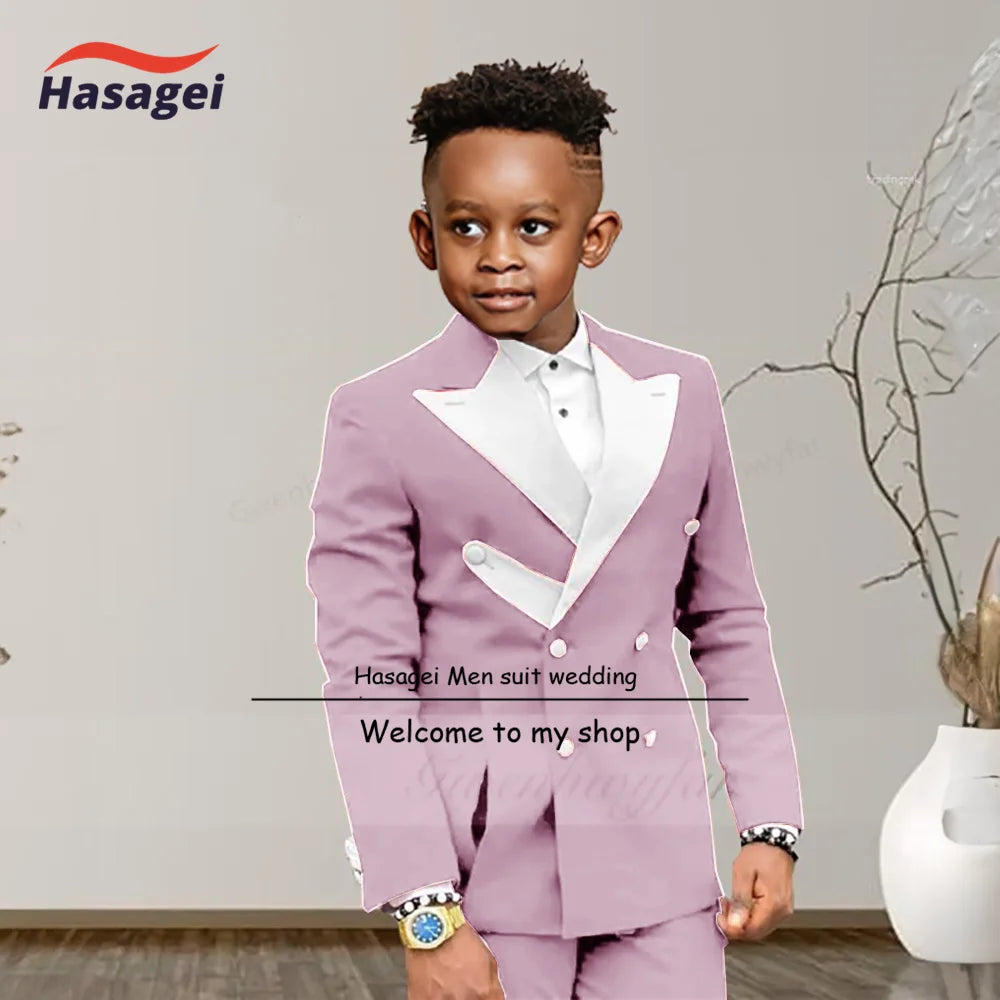 Boys Suits Fashion Luxury Red Suit Set White Pointed Collar Buckle With Double Row Front Slotted Business Casual