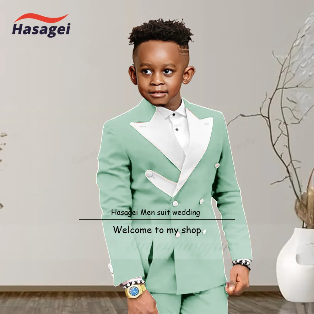 Boys Suits Fashion Luxury Red Suit Set White Pointed Collar Buckle With Double Row Front Slotted Business Casual