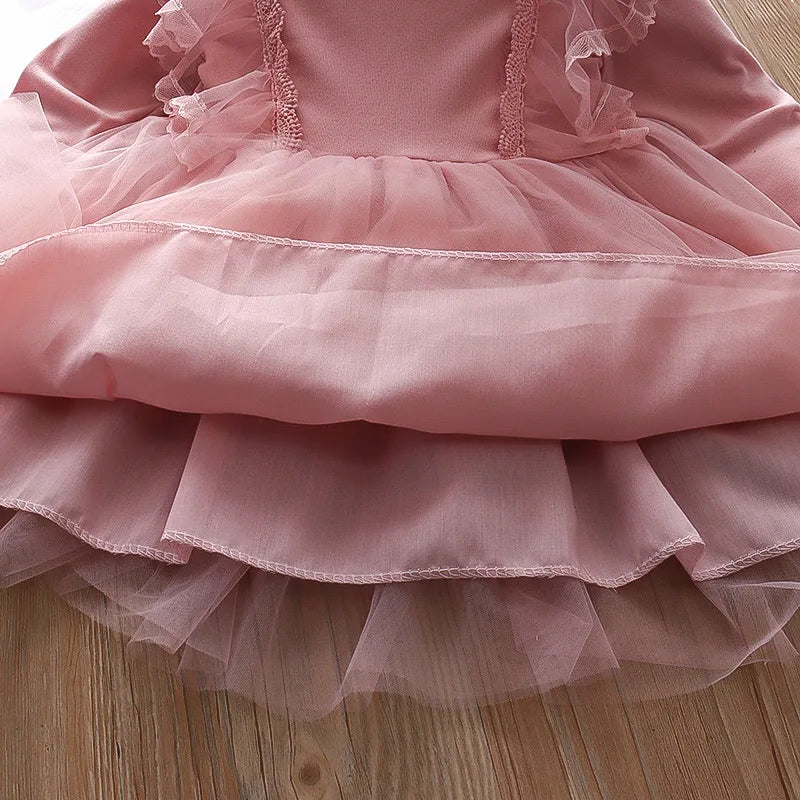 Girls Clothing Dress Autumn New Girls Dess Long Sleeve Dress Vestidos Mesh Tutu Princess Dress