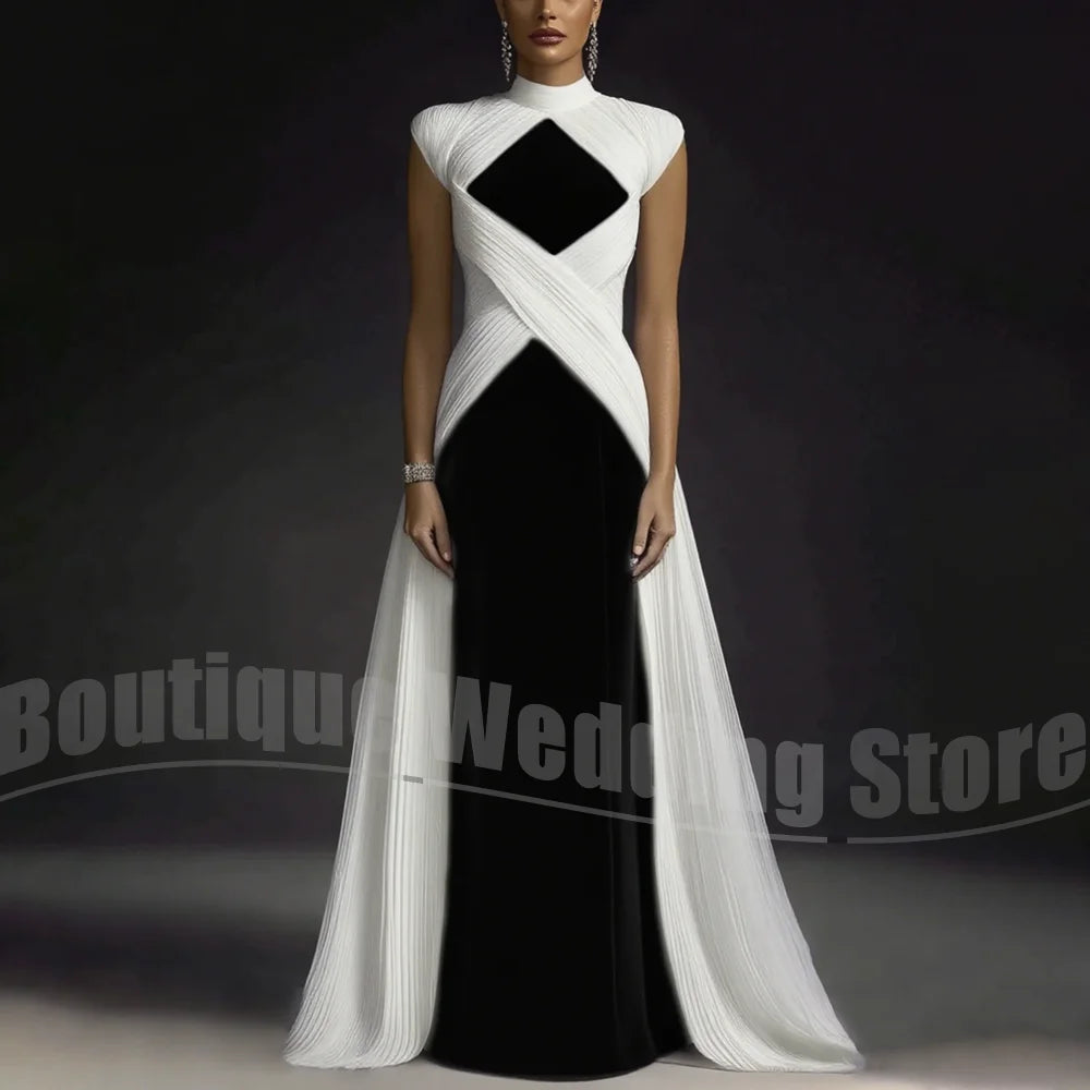 Evening Dresses for Women Fashion Pleated Draped Prom Gowns Slim Elegant High Collar Sleeveless Floor Length Party Dresses