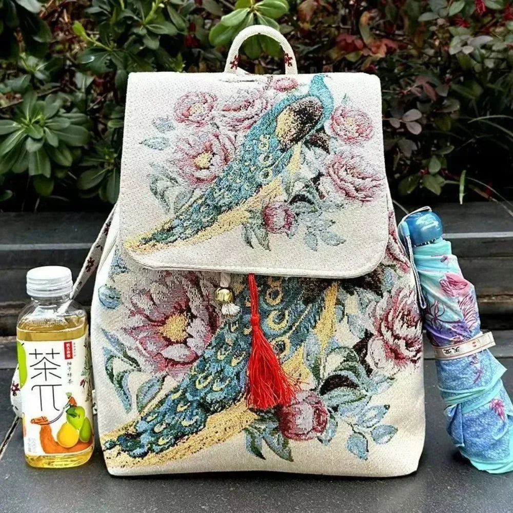 Backpacks Bags for Women Embroidery Ethnic Style Streetwear Fashion Casual Vintage Elegant Harajuku Travel Canvas Bag Sports