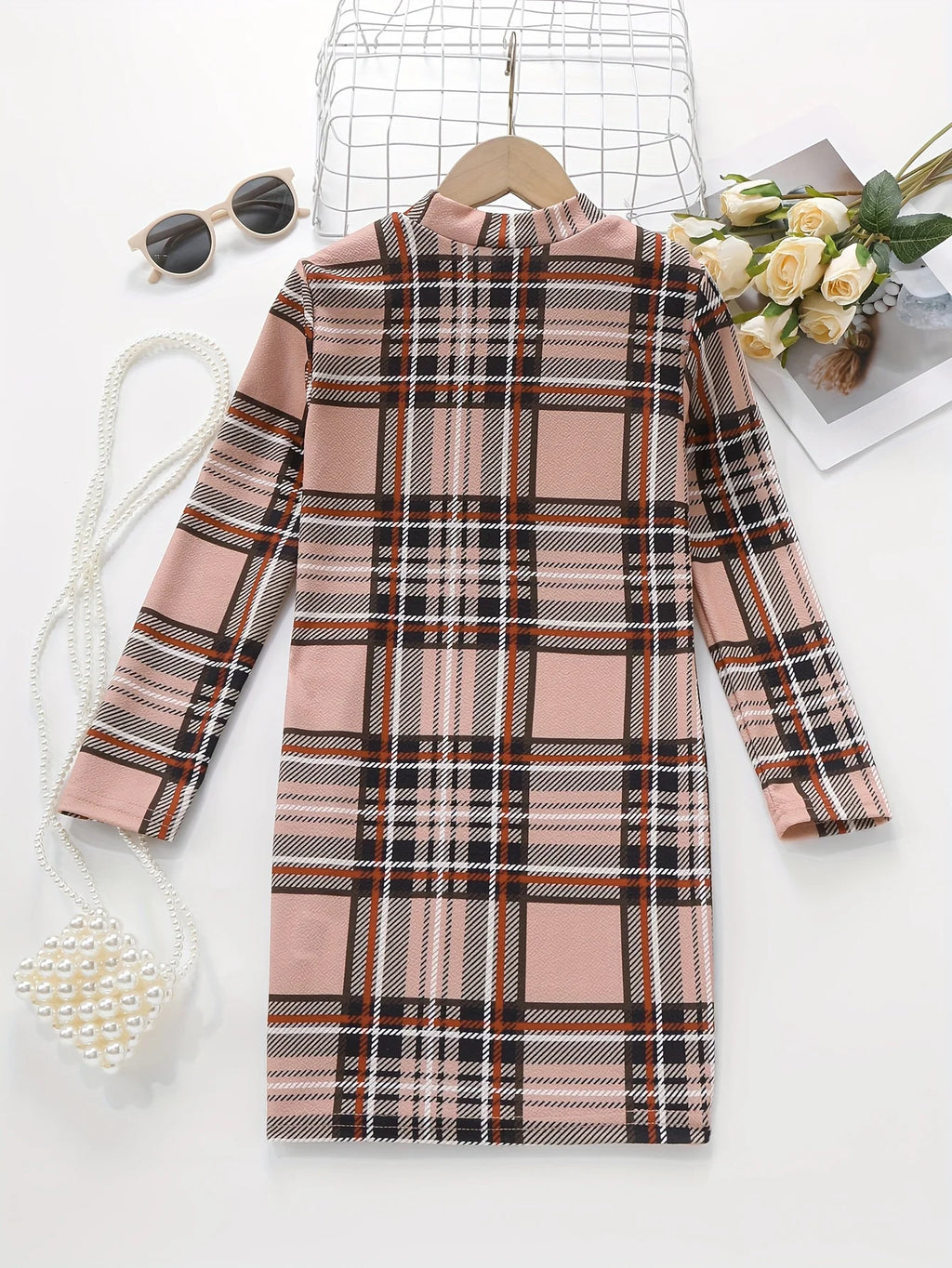 Girls' Dress, Long-Sleeved Spring & Fall Hip-Hugging Skirt, Fashionable Mid-Length Kidsren's Skirt, Middle-Aged and Older Girls' Clothing