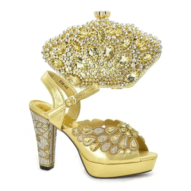New Italian Shoes and Bags Matching Set with Rhinestone Shoes for Women 2025 Designer Luxury High Heels  Shoes for Women Elegant