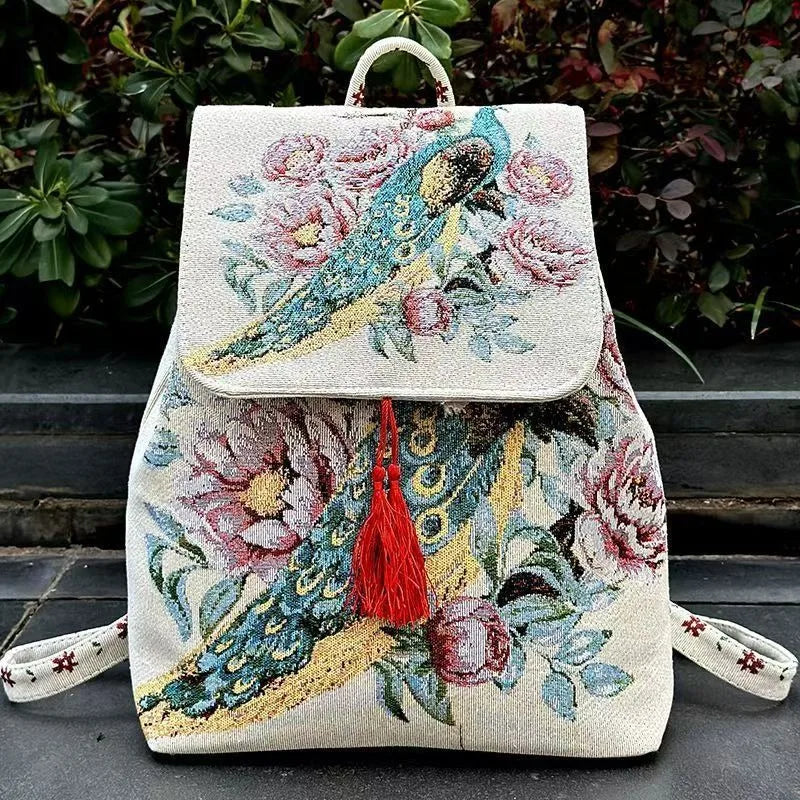 Backpacks Bags for Women Embroidery Ethnic Style Streetwear Fashion Casual Vintage Elegant Harajuku Travel Canvas Bag Sports
