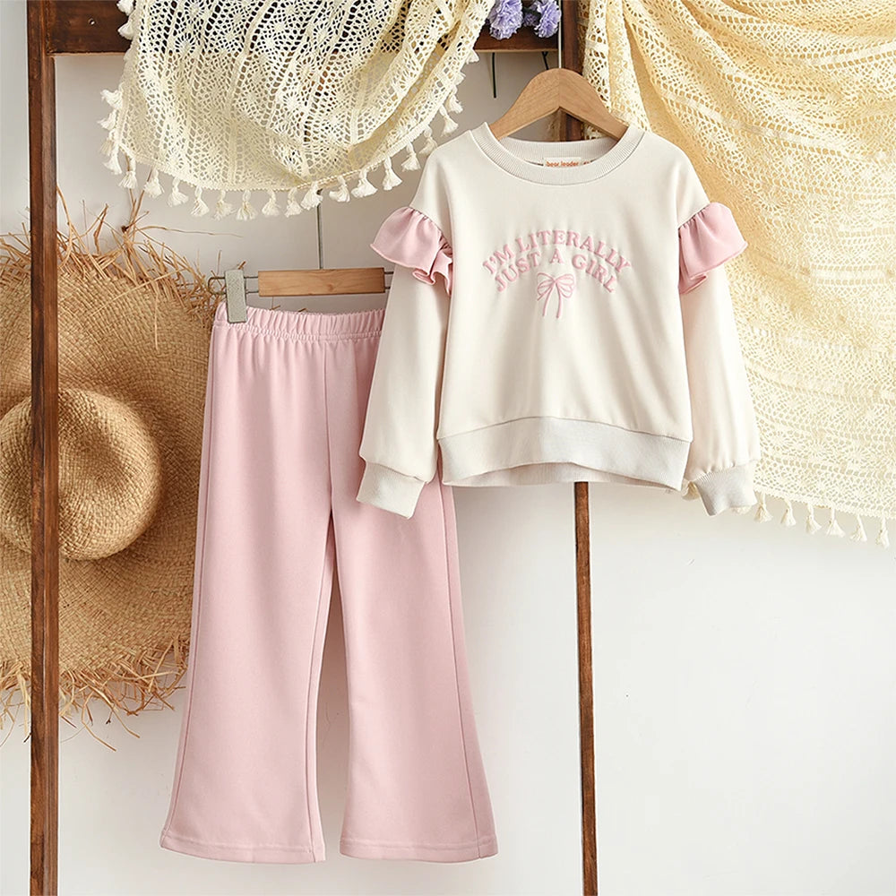 Girls Clothes 2025 Autumn New Color Blocked Casual Sportswear Long Sleeved Letter Printed Top+Pants Children's Fashion Clothing