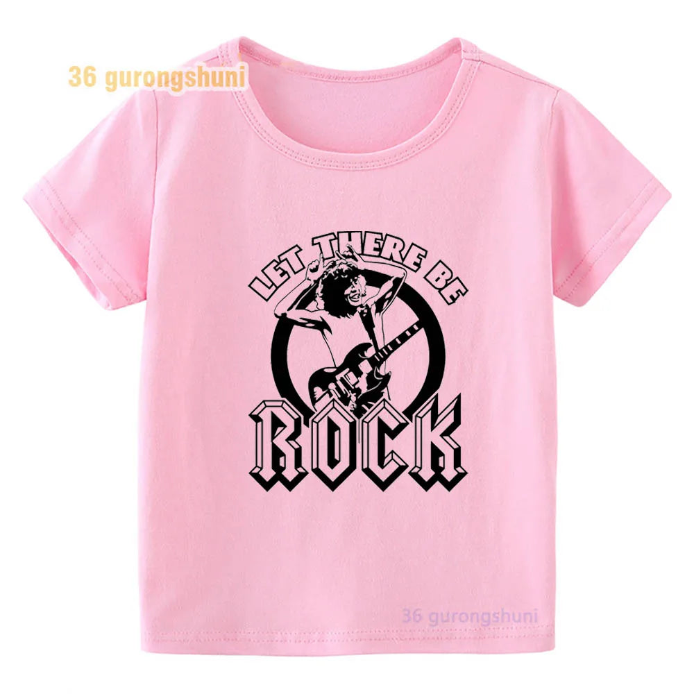 T Shirt For Girls pink Clothes kids Tshirt Girl clothing ACDC print Graphic summer tops Tee Kawaii T-shirt summer Short Sleeve