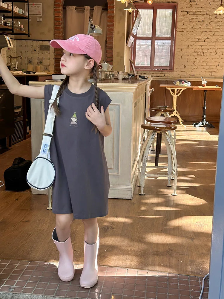 Girls Vest Skirt Children's Summer Loose Casual Dress Baby Cotton Sleeveless Dress 1-12T