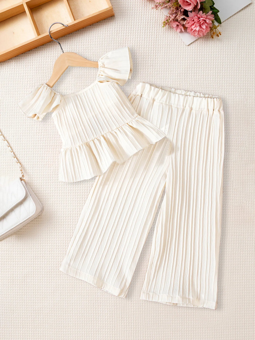 2025 Girls' Fashion Summer clothes Sets fly sleeves Tops + Pants Suits Y2K Street Casual 2pcs Children Clothing