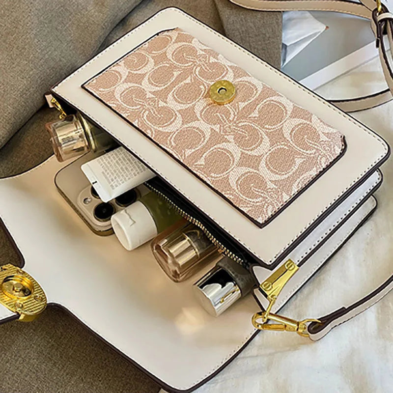 Women Bags Elegant Underarm Bag Letter Print Single Shoulder Crossbody Bag PU Leather Small Messenger Bag Flip Women's Handbags