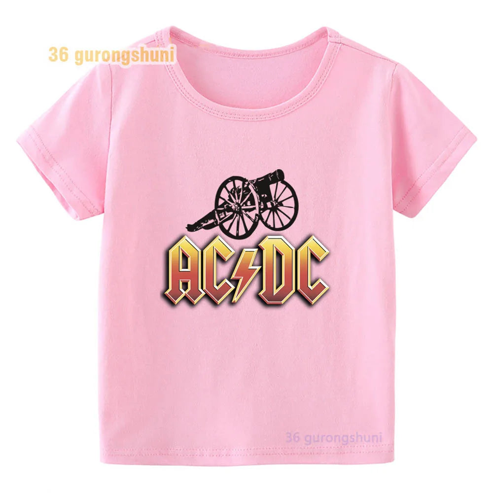 T Shirt For Girls pink Clothes kids Tshirt Girl clothing ACDC print Graphic summer tops Tee Kawaii T-shirt summer Short Sleeve